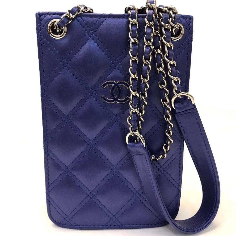 CHANEL Blue Lambskin Leather Shoulder Bag - Picture 1 of 7